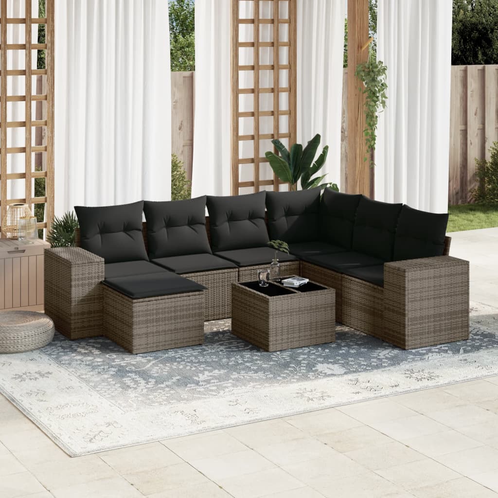 vidaXL 7-delige Loungeset met kussens poly rattan zwart
