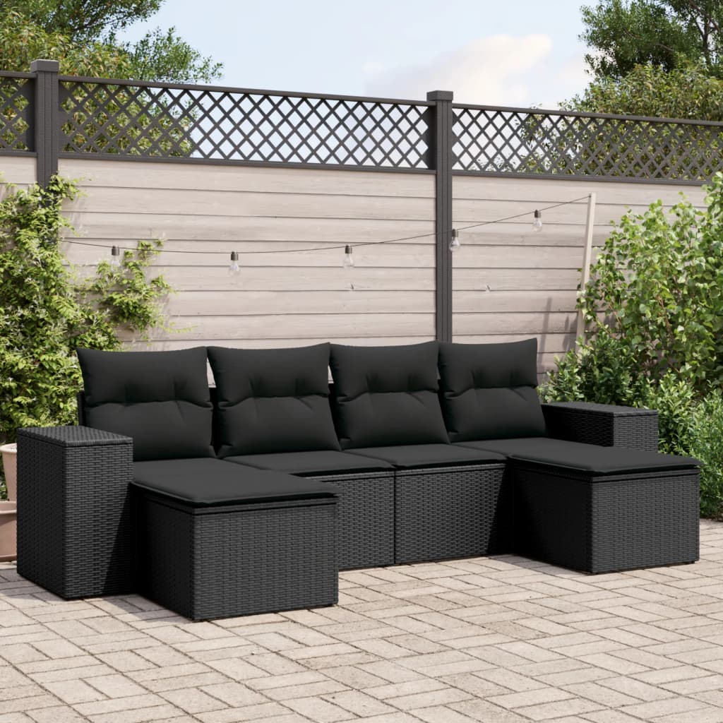 vidaXL 6-piece Lounge Set with Cushions Poly Rattan Black