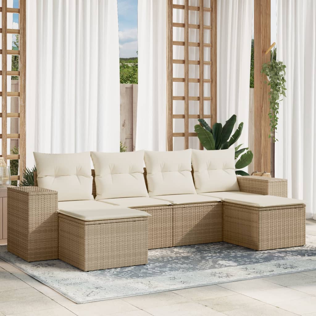 vidaXL 6-piece Lounge Set with Cushions Poly Rattan Black