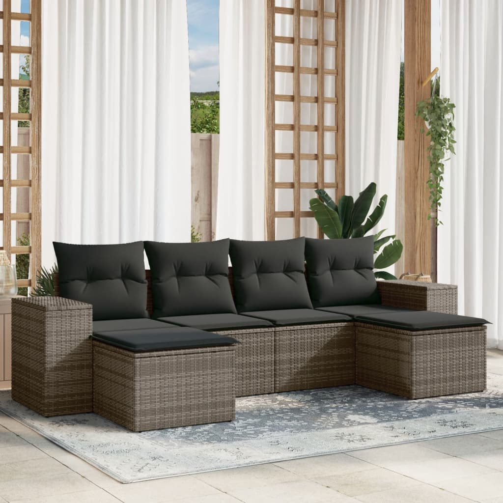 vidaXL 6-piece Lounge Set with Cushions Poly Rattan Black