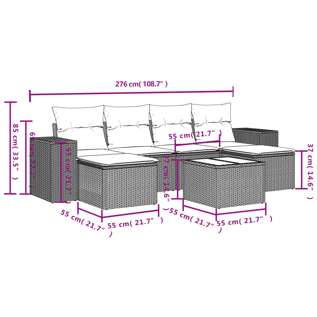 vidaXL 6-piece Lounge Set with Cushions Poly Rattan Black