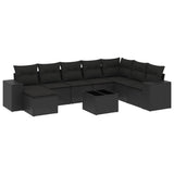 vidaXL 8-delige Loungeset met kussens poly rattan zwart