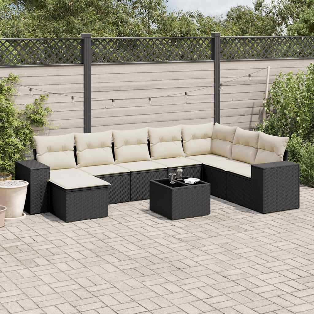 vidaXL 8-delige Loungeset met kussens poly rattan zwart