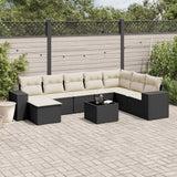 vidaXL 8-delige Loungeset met kussens poly rattan zwart