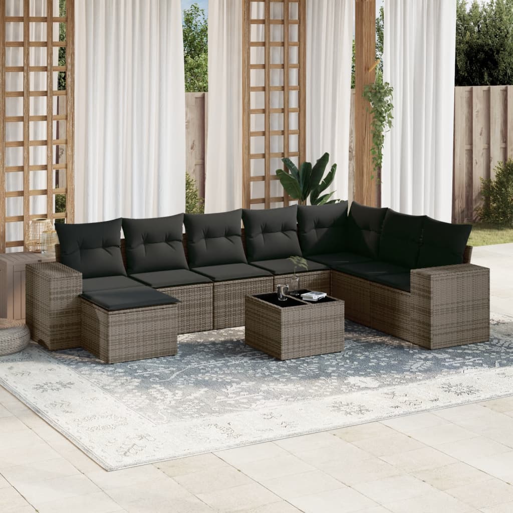 vidaXL 8-delige Loungeset met kussens poly rattan zwart