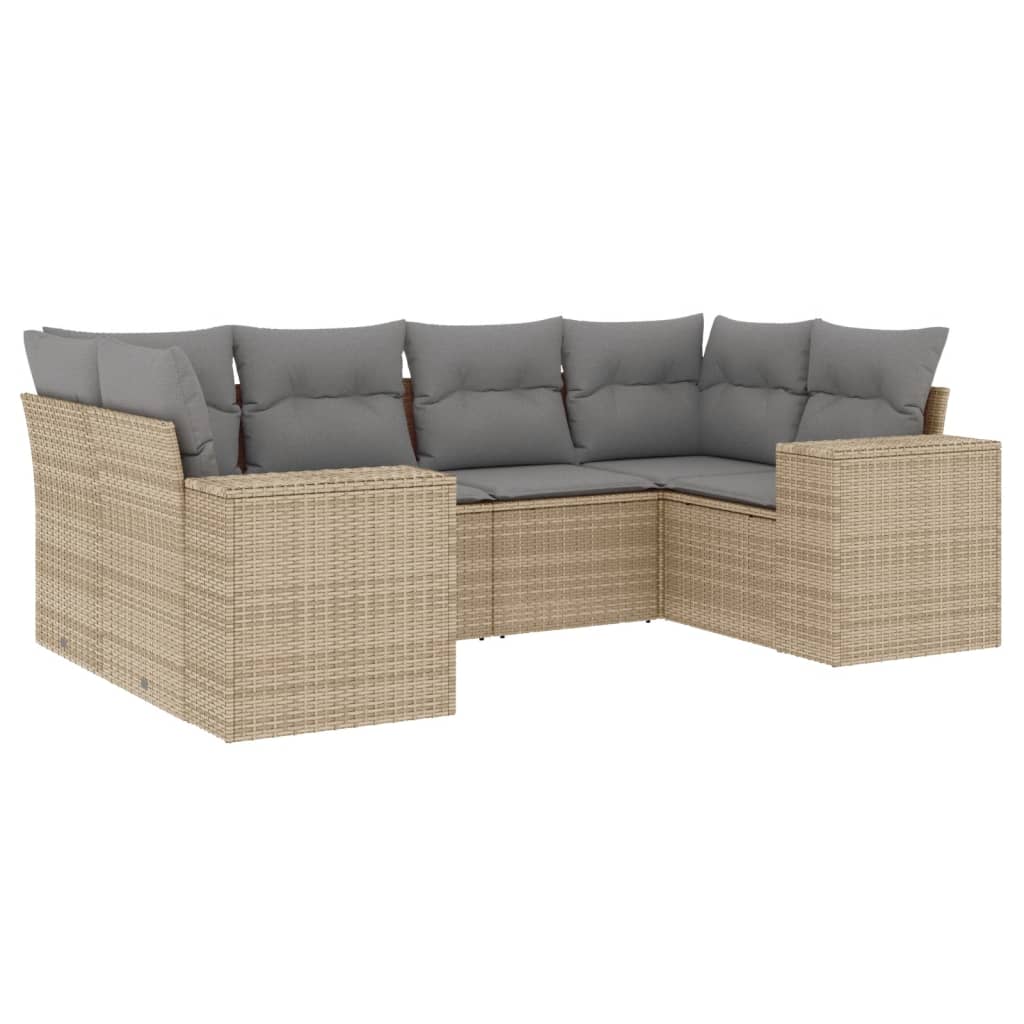 vidaXL 6-delige Loungeset met kussens poly rattan zwart