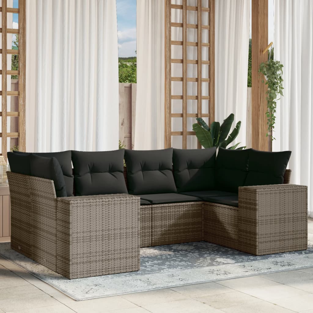 vidaXL 6-delige Loungeset met kussens poly rattan zwart