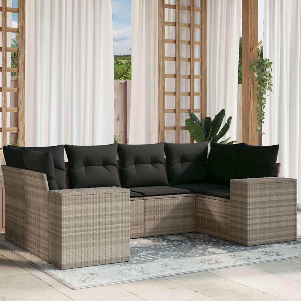 vidaXL 6-delige Loungeset met kussens poly rattan zwart
