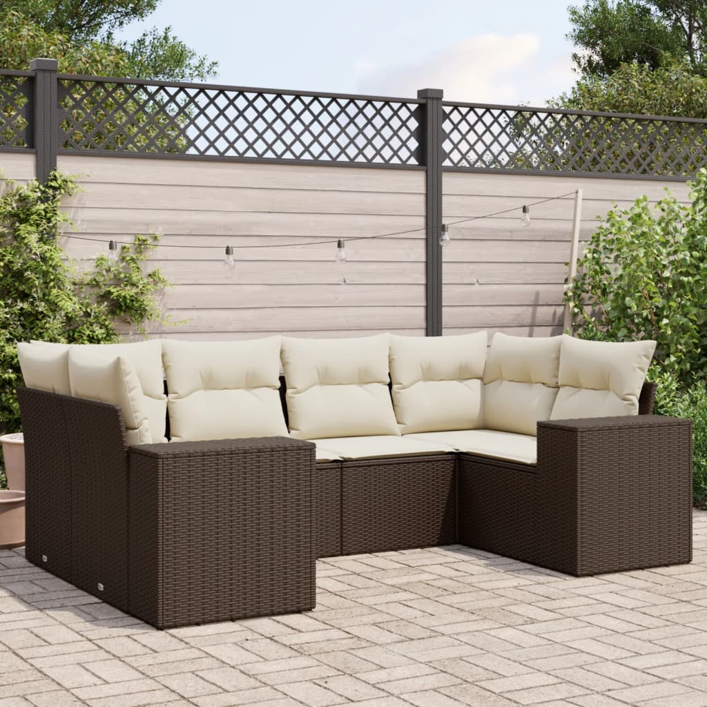 vidaXL 6-delige Loungeset met kussens poly rattan zwart