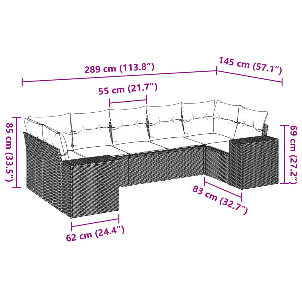 vidaXL 7-delige Loungeset met kussens poly rattan zwart