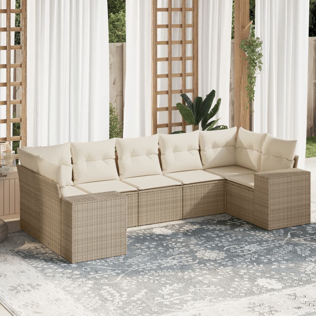 vidaXL 7-delige Loungeset met kussens poly rattan zwart