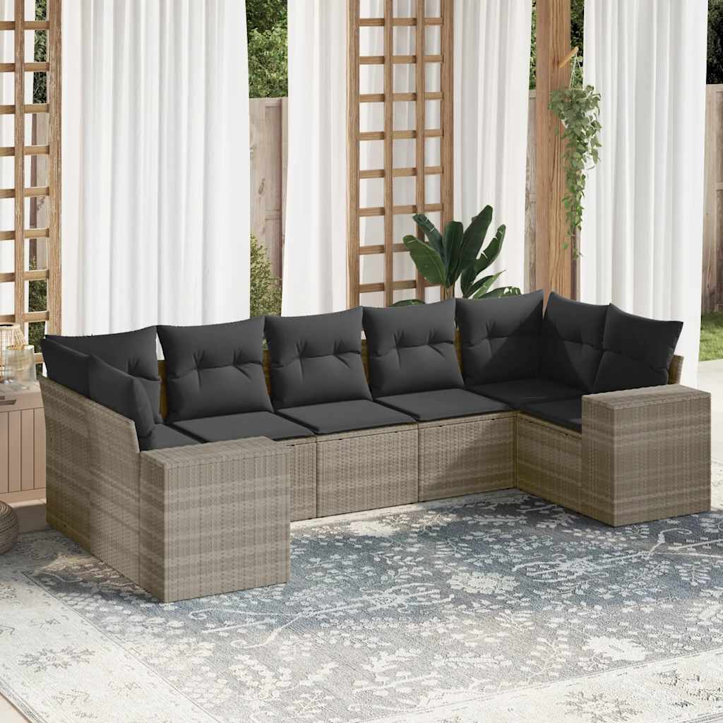 vidaXL 7-delige Loungeset met kussens poly rattan zwart