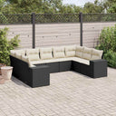vidaXL 9-delige Loungeset met kussens poly rattan zwart