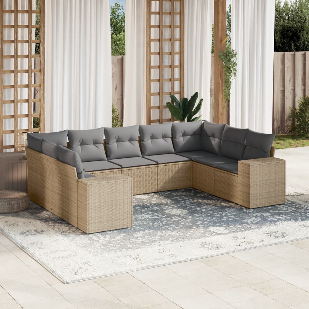 vidaXL 9-delige Loungeset met kussens poly rattan zwart