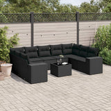 vidaXL 9-delige Loungeset met kussens poly rattan zwart