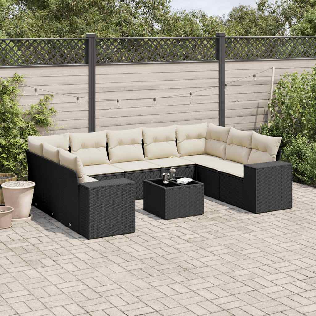 vidaXL 9-delige Loungeset met kussens poly rattan zwart