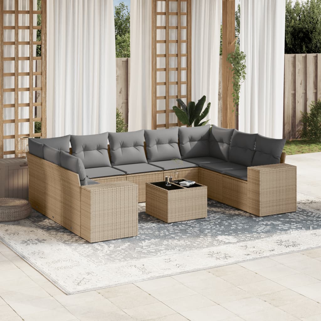 vidaXL 9-delige Loungeset met kussens poly rattan zwart