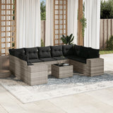 vidaXL 9-delige Loungeset met kussens poly rattan zwart
