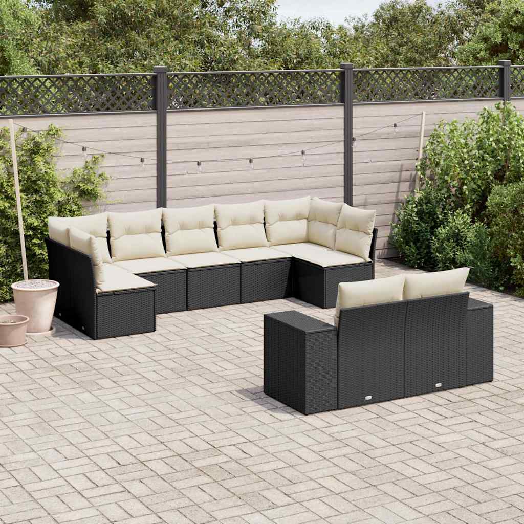 vidaXL 9-delige Loungeset met kussens poly rattan zwart
