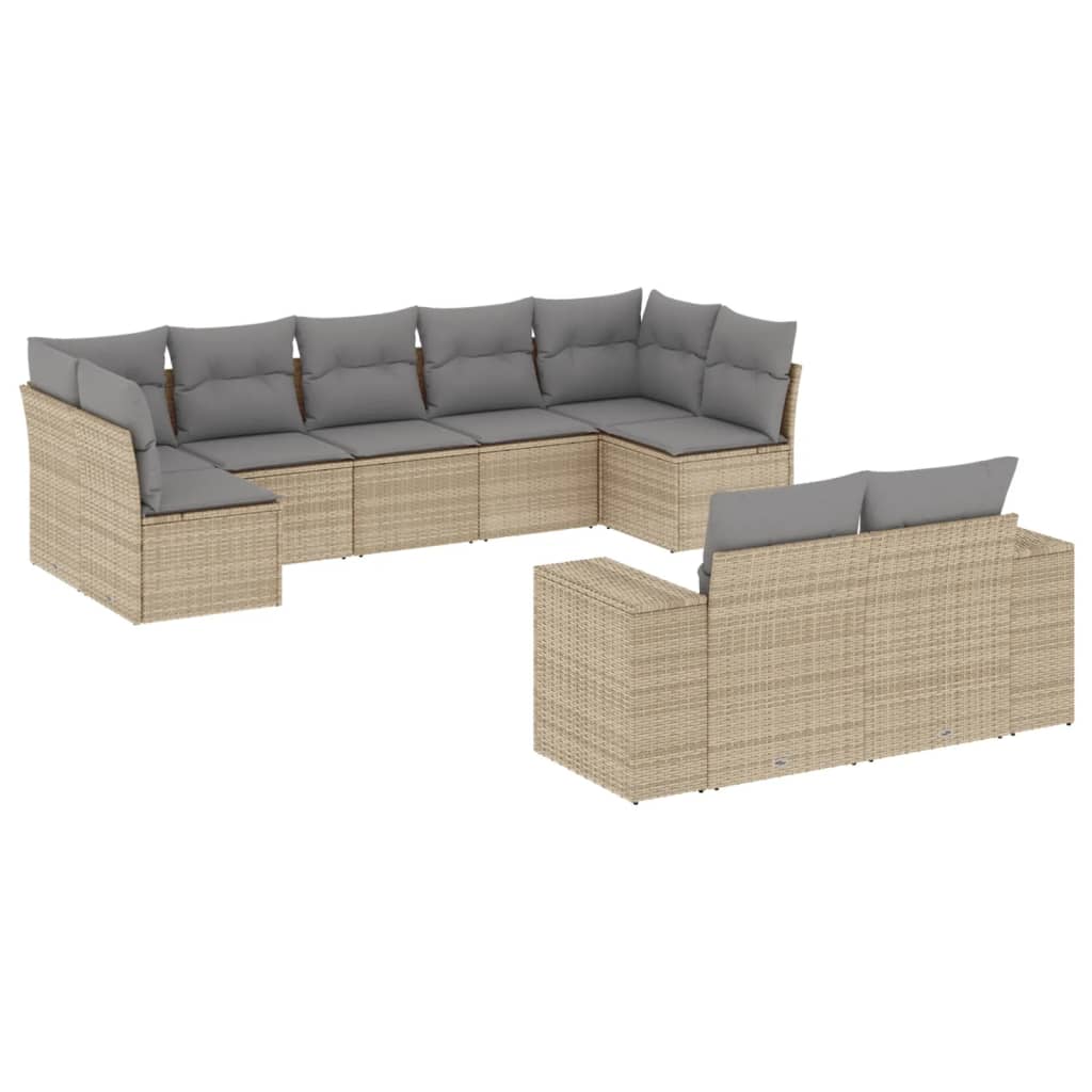 vidaXL 9-delige Loungeset met kussens poly rattan zwart