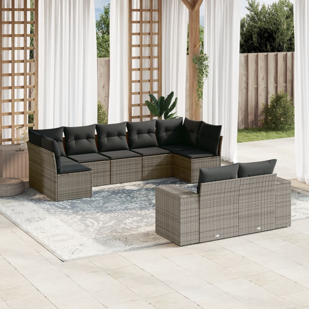 vidaXL 9-delige Loungeset met kussens poly rattan zwart