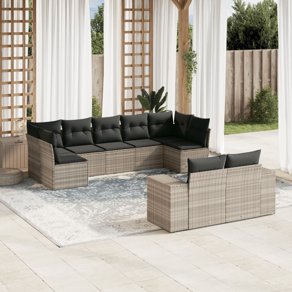 vidaXL 9-delige Loungeset met kussens poly rattan zwart
