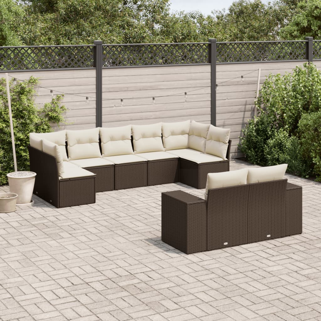 vidaXL 9-delige Loungeset met kussens poly rattan zwart