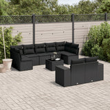 vidaXL 9-delige Loungeset met kussens poly rattan zwart