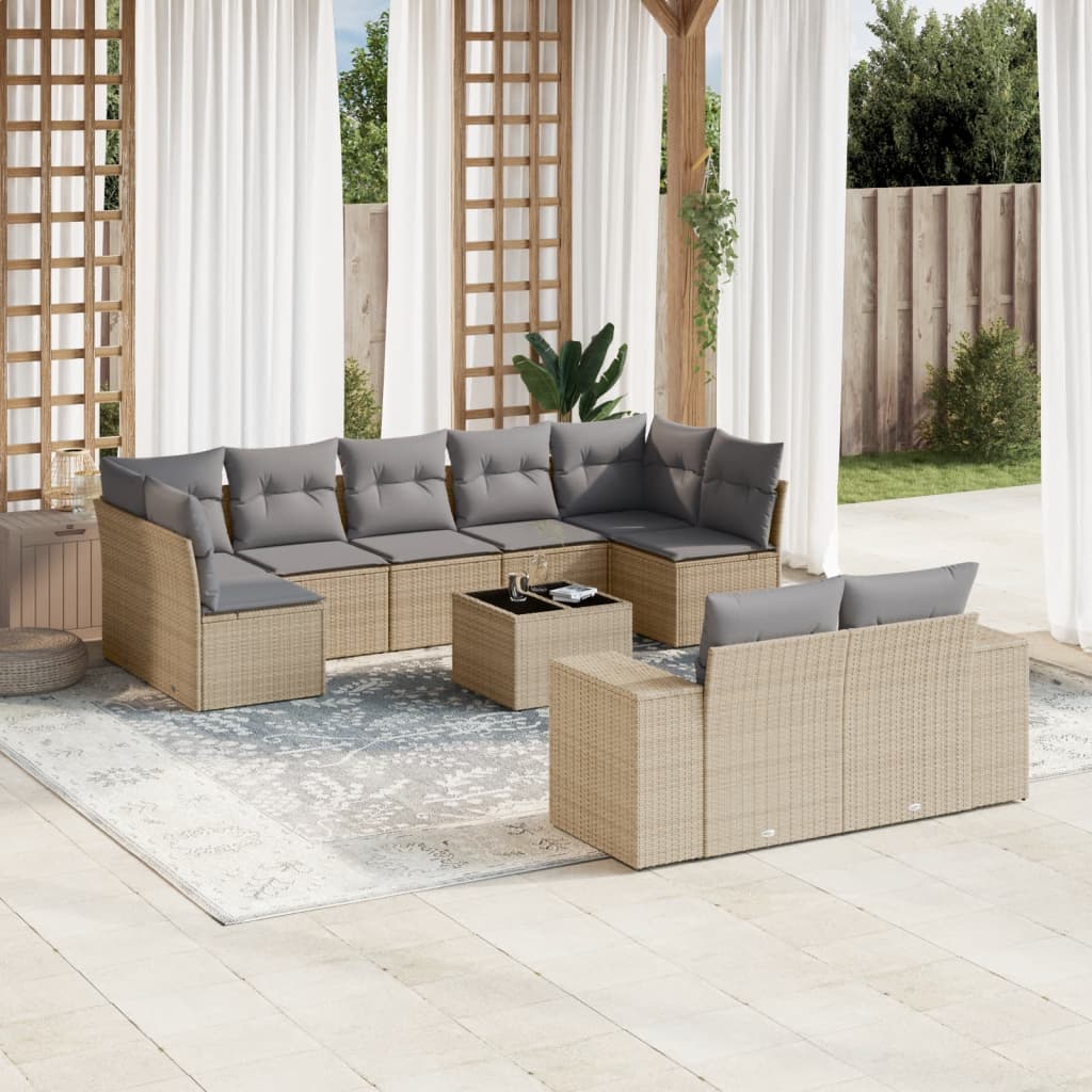 vidaXL 9-delige Loungeset met kussens poly rattan zwart