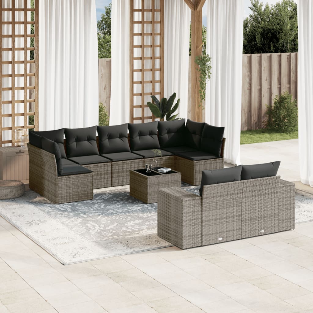 vidaXL 9-delige Loungeset met kussens poly rattan zwart