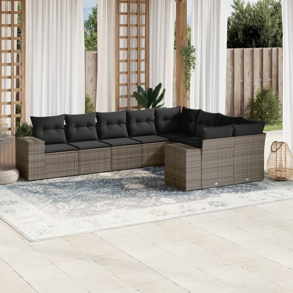 vidaXL 9-piece Lounge Set with Cushions Poly Rattan Black