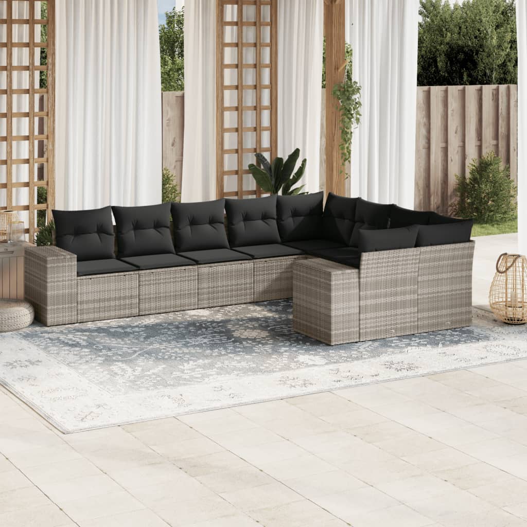 vidaXL 9-piece Lounge Set with Cushions Poly Rattan Black