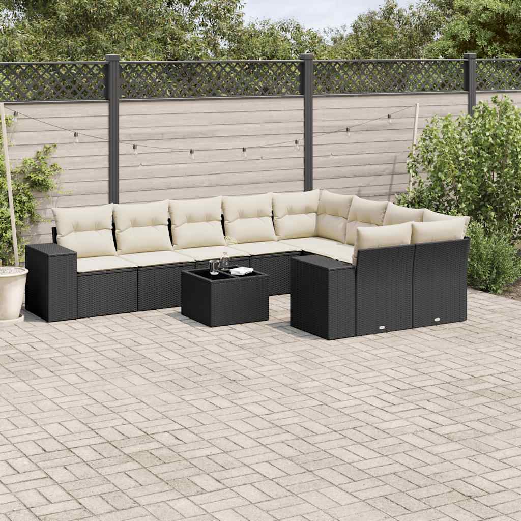 vidaXL 9-piece Lounge Set with Cushions Poly Rattan Black