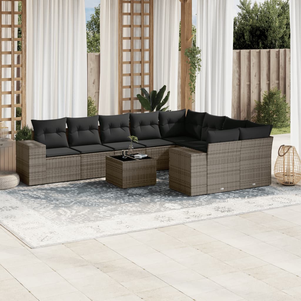 vidaXL 9-piece Lounge Set with Cushions Poly Rattan Black