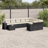 vidaXL 10-Piece Lounge Set with Cushions Poly Rattan Black