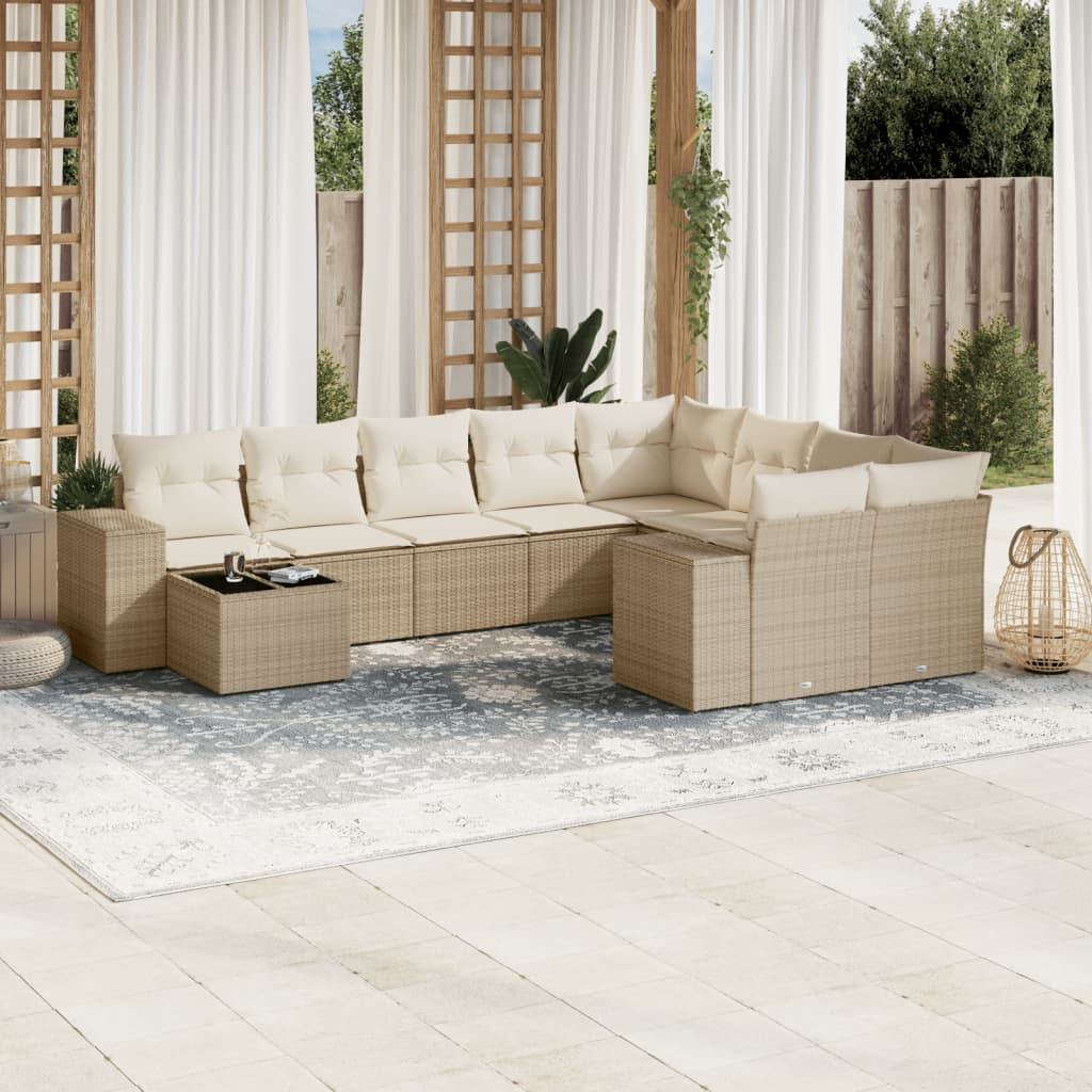 vidaXL 10-Piece Lounge Set with Cushions Poly Rattan Black