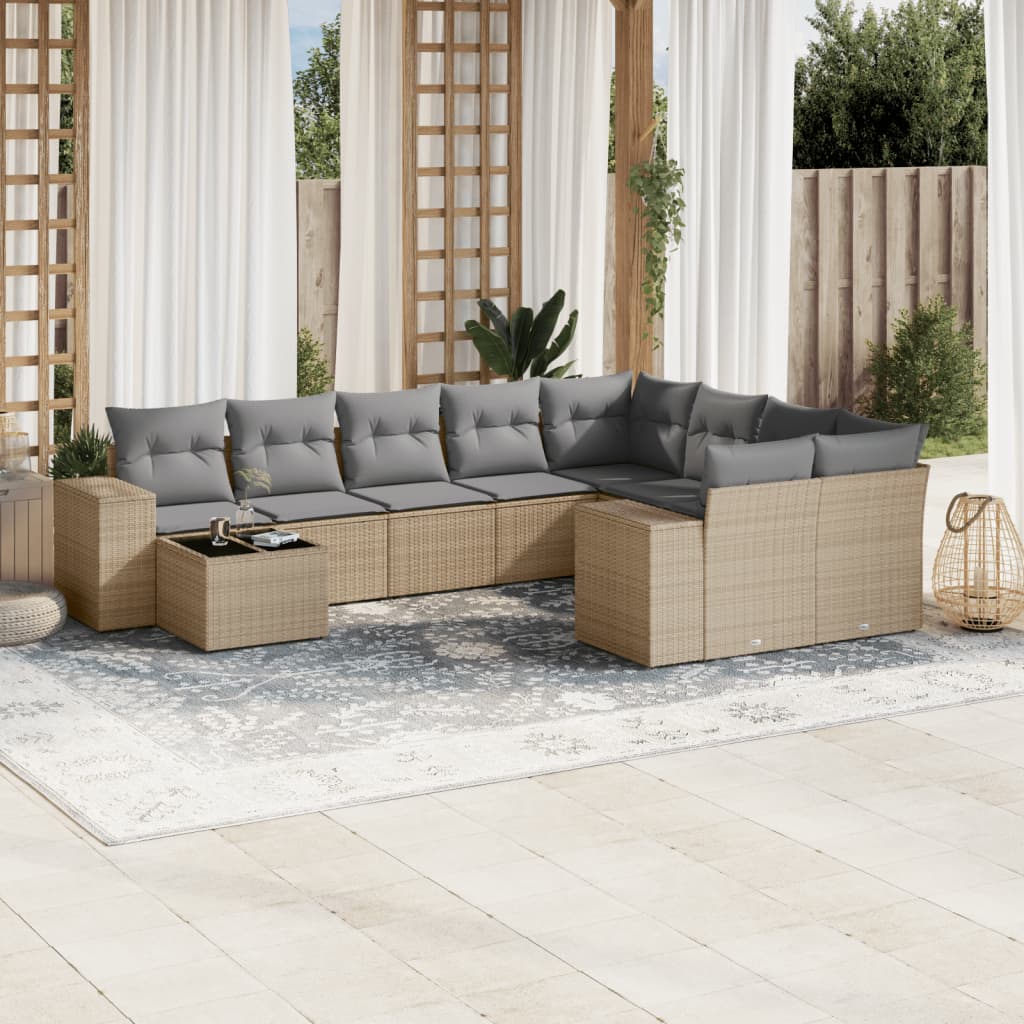 vidaXL 10-Piece Lounge Set with Cushions Poly Rattan Black