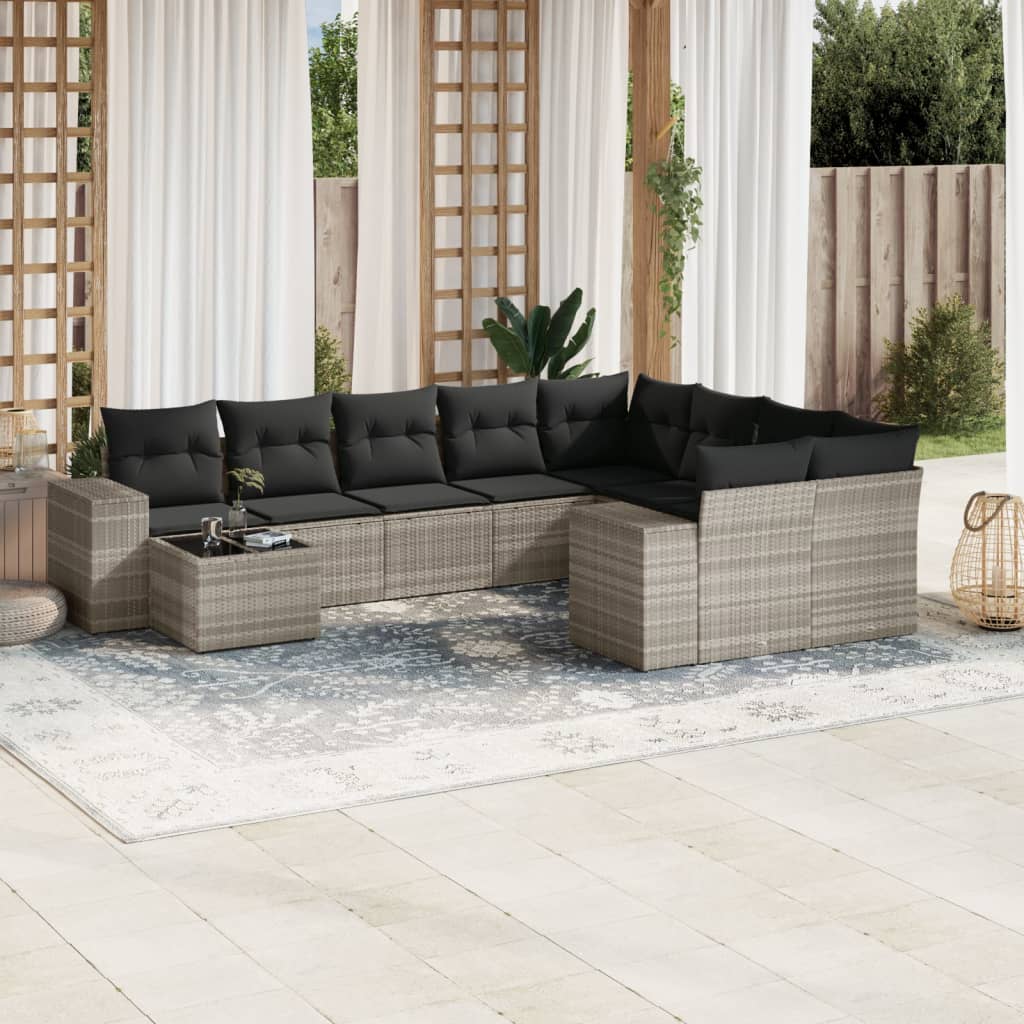 vidaXL 10-Piece Lounge Set with Cushions Poly Rattan Black