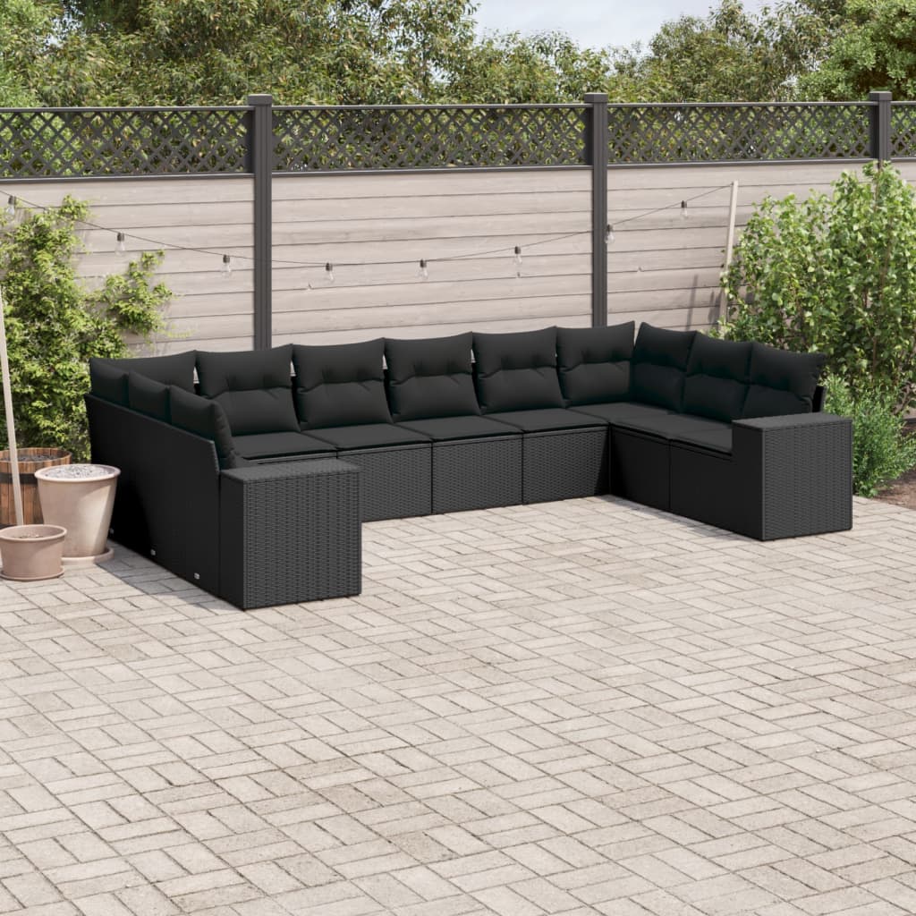vidaXL 10-piece Lounge Set with Cushions Poly Rattan Black