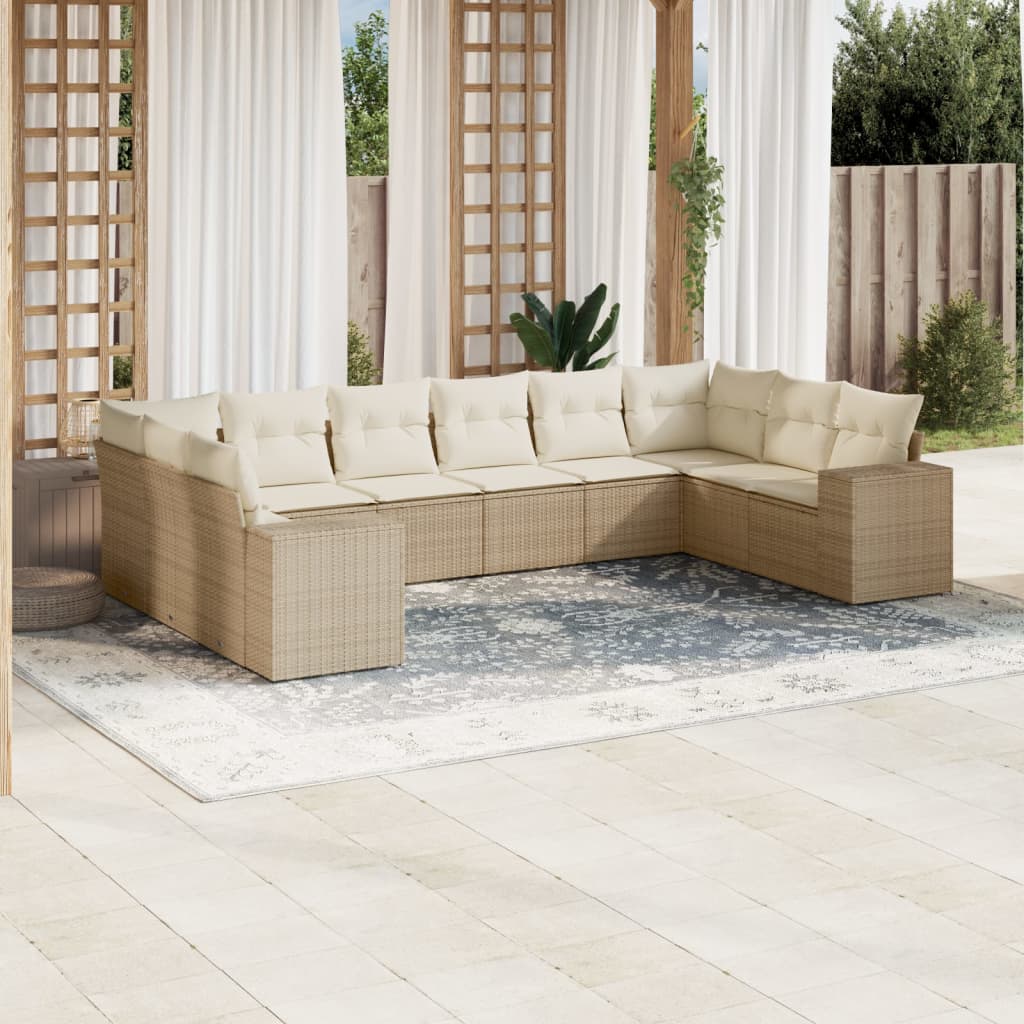 vidaXL 10-piece Lounge Set with Cushions Poly Rattan Black