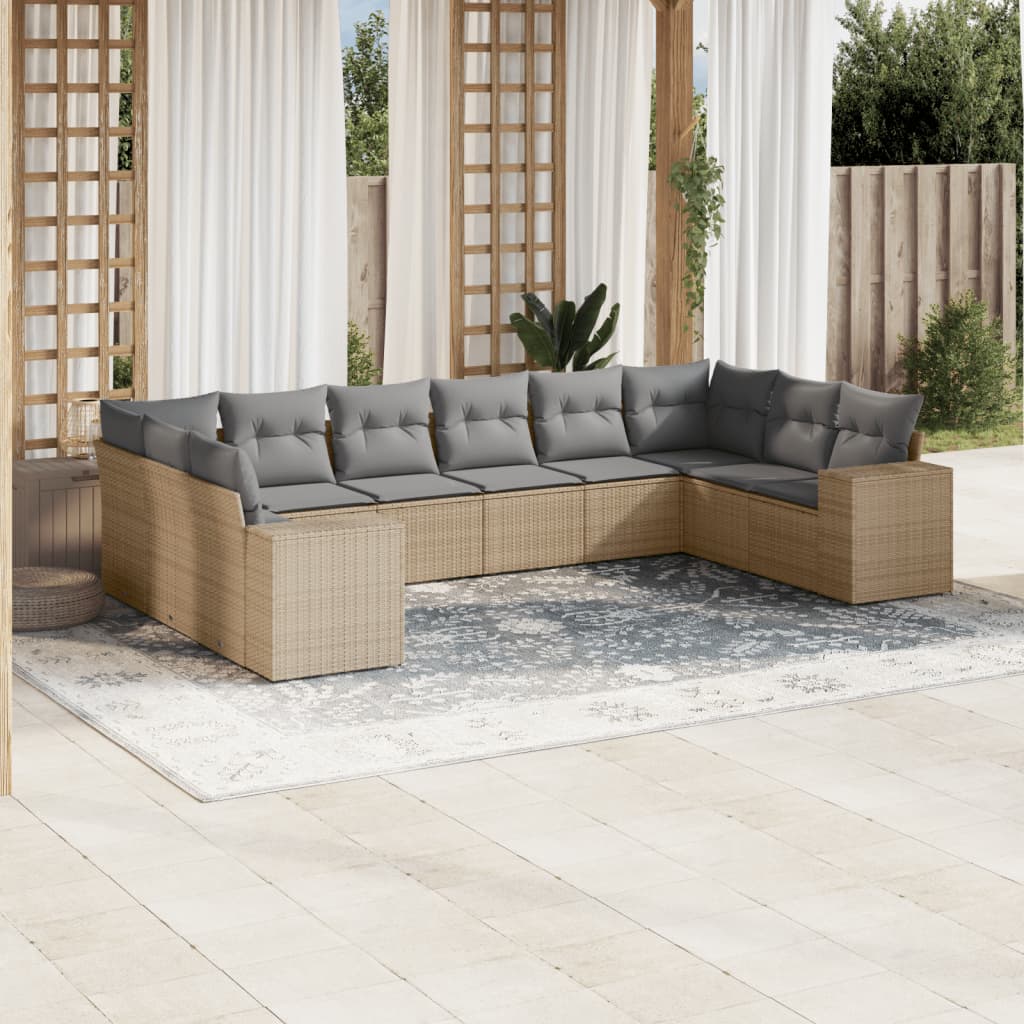 vidaXL 10-piece Lounge Set with Cushions Poly Rattan Black