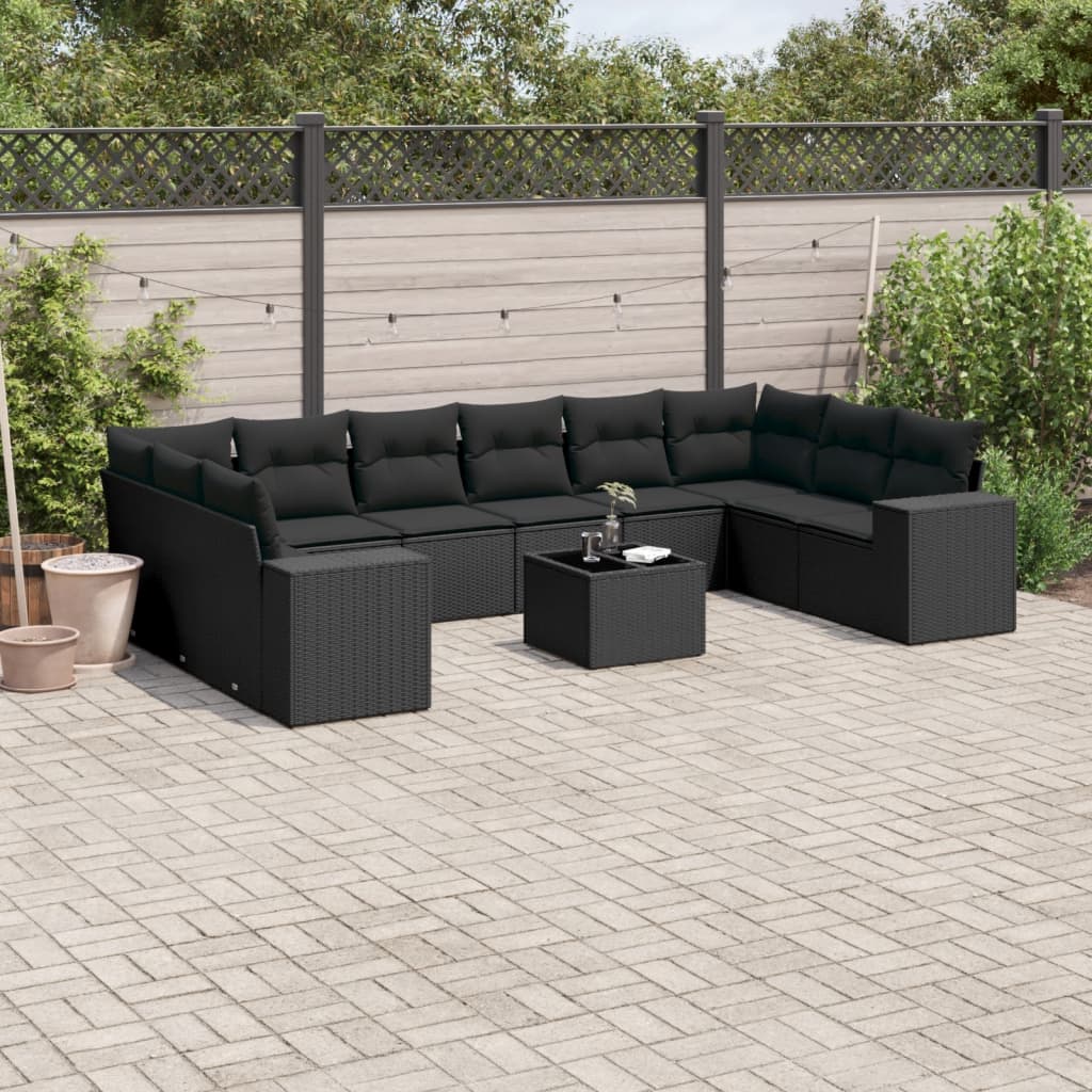 vidaXL 10-piece Lounge Set with Cushions Poly Rattan Black