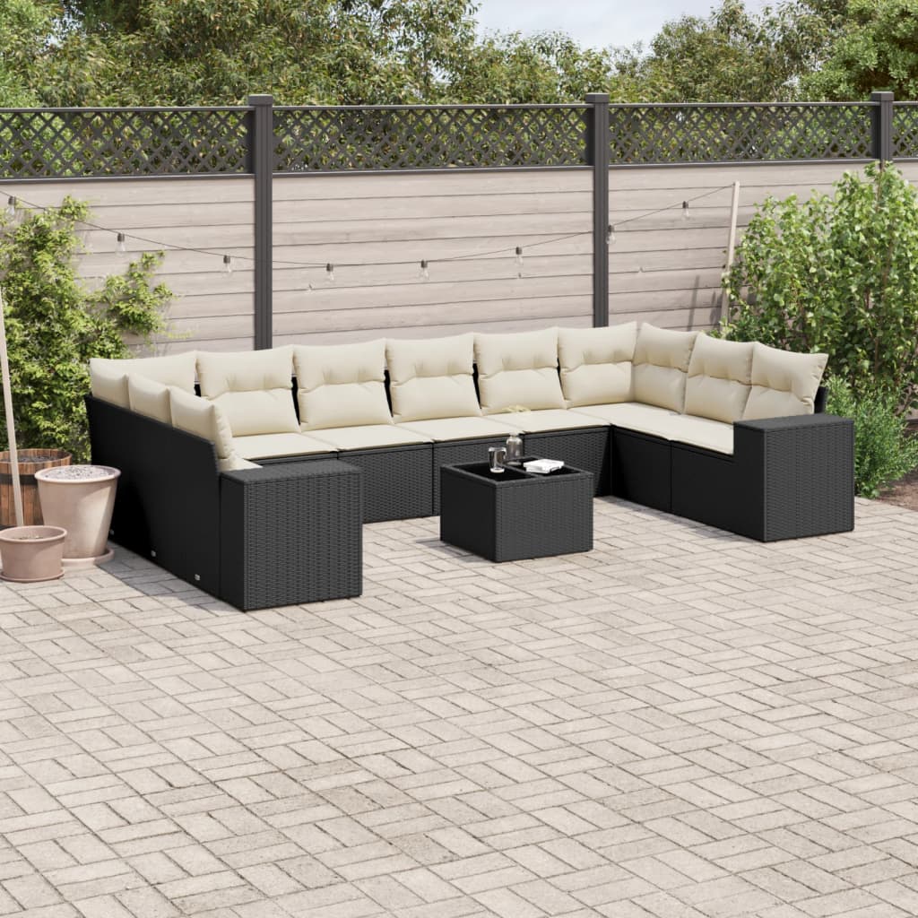 vidaXL 10-piece Lounge Set with Cushions Poly Rattan Black