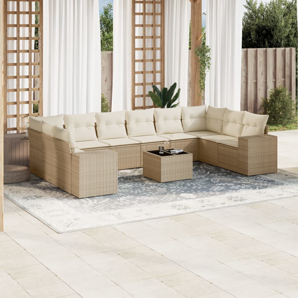 vidaXL 10-piece Lounge Set with Cushions Poly Rattan Black