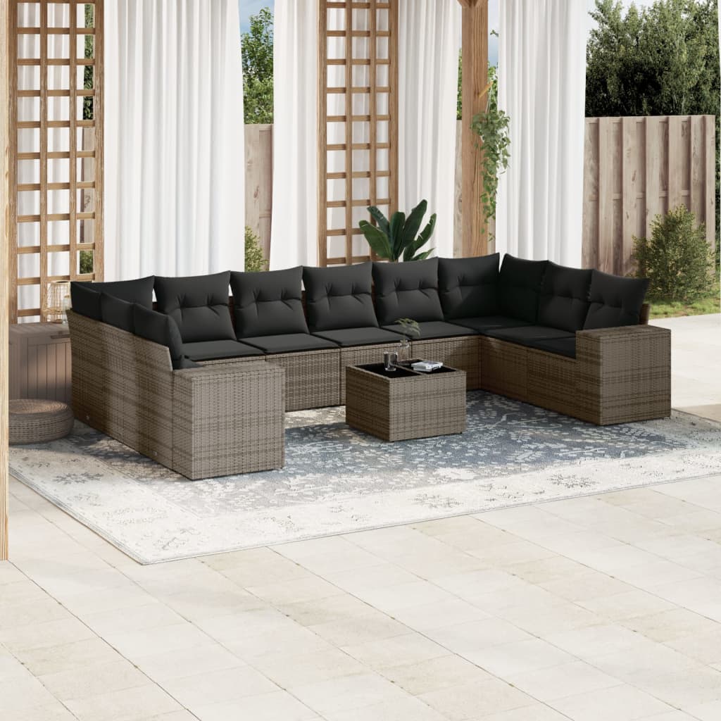 vidaXL 10-piece Lounge Set with Cushions Poly Rattan Black