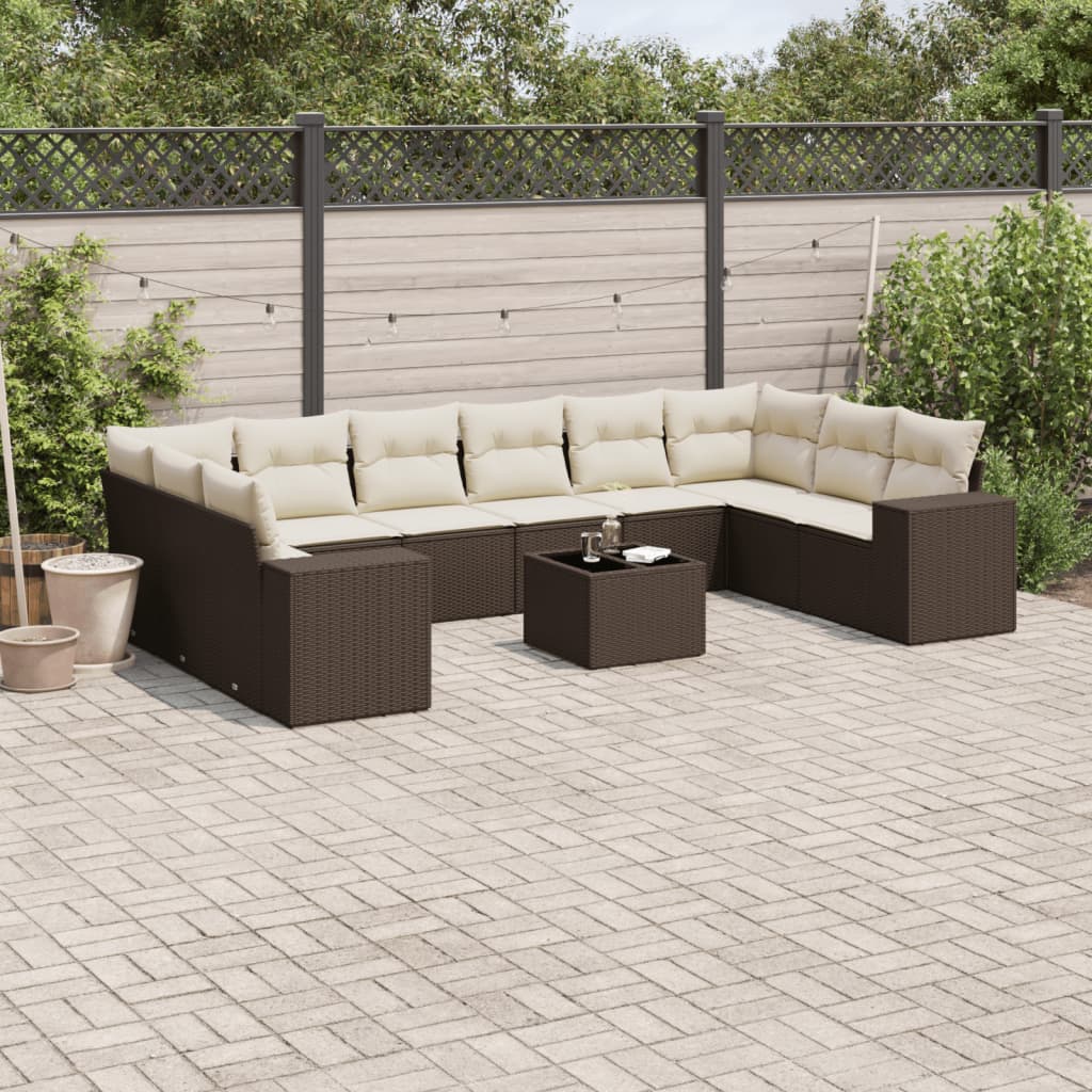 vidaXL 10-piece Lounge Set with Cushions Poly Rattan Black
