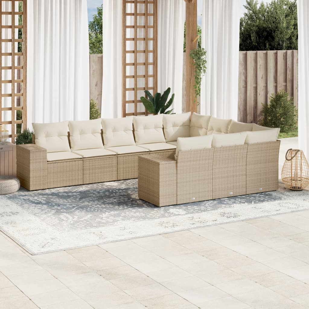 vidaXL 10-delige Loungeset met kussens poly rattan zwart