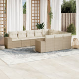 vidaXL 10-delige Loungeset met kussens poly rattan zwart
