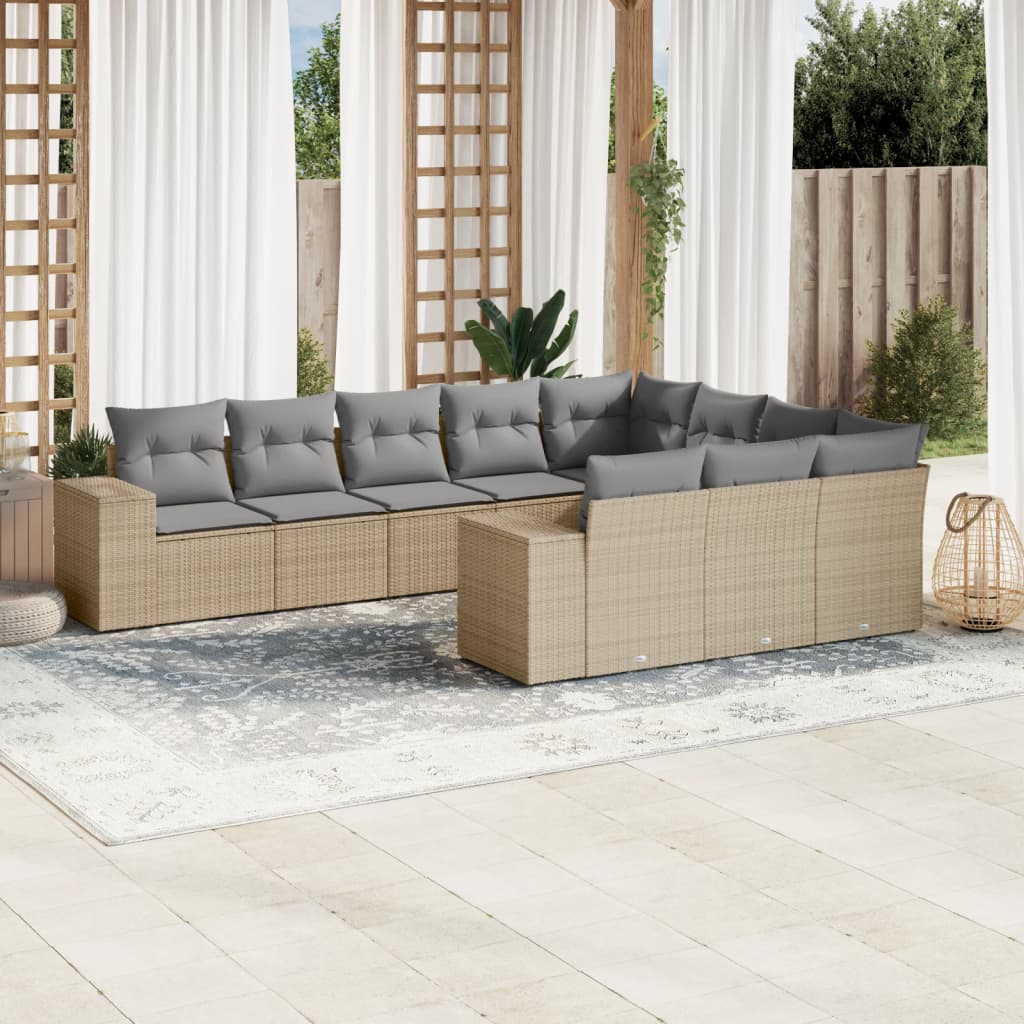 vidaXL 10-delige Loungeset met kussens poly rattan zwart