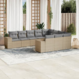 vidaXL 10-delige Loungeset met kussens poly rattan zwart